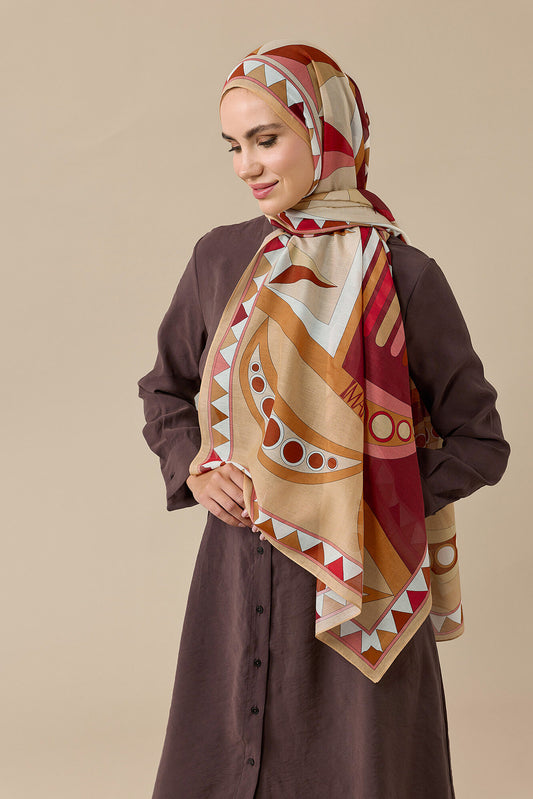 Afrika Bej-Bordo Pamuk İpek Vual Şal 70x210