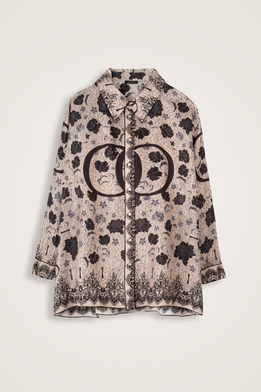 Gül Dantel Pudra-Beyaz Tivil İpek Gömlek