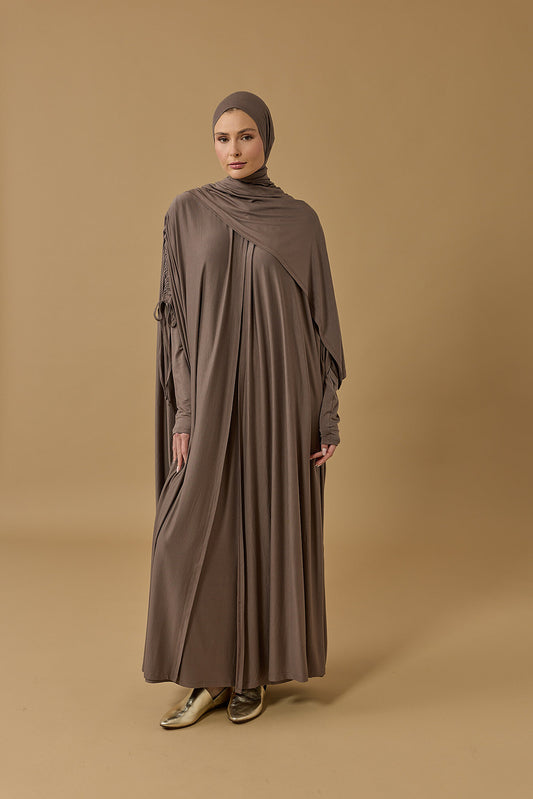 Aşka Yolculuk Koyu Gri Penye Abaya