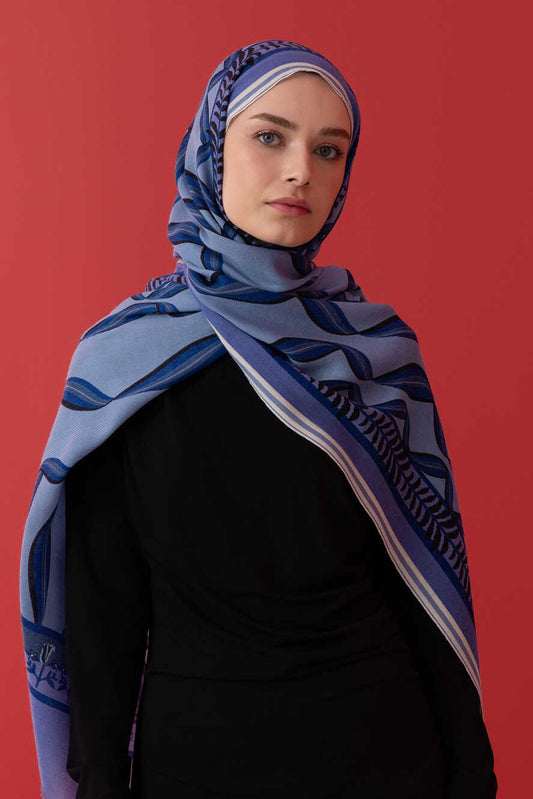 Kurdela Mavi Yün Şal 70x210