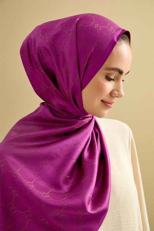 Noor Petek Fuşya Jakarlı İpek Şal 70x200