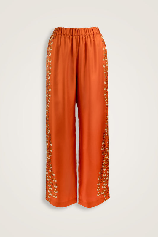 Püskül Noor Turuncu Düz İpek Pantolon