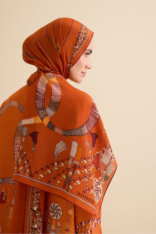 Püskül Noor Turuncu Krep İpek Pijama Şalı 70x210