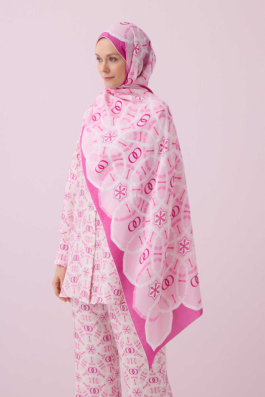 Yıldızlı Gece Pembe Floş Viskon Şal 70x210