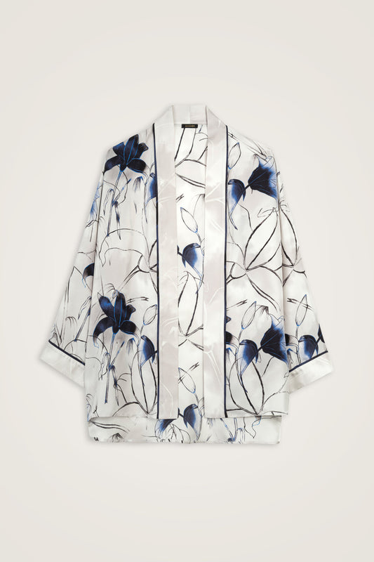 TEST - Zambaklar Açarken Gümüş Tivil İpek Kısa Kimono