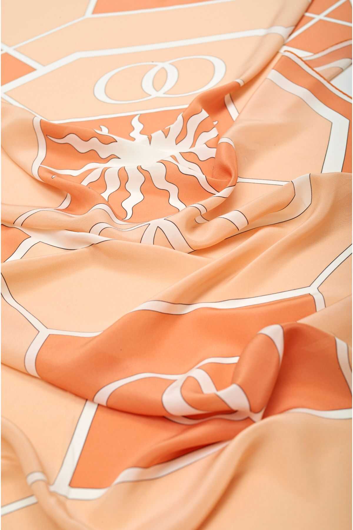 Altıgen Somon Krep İpek Şal 70x210