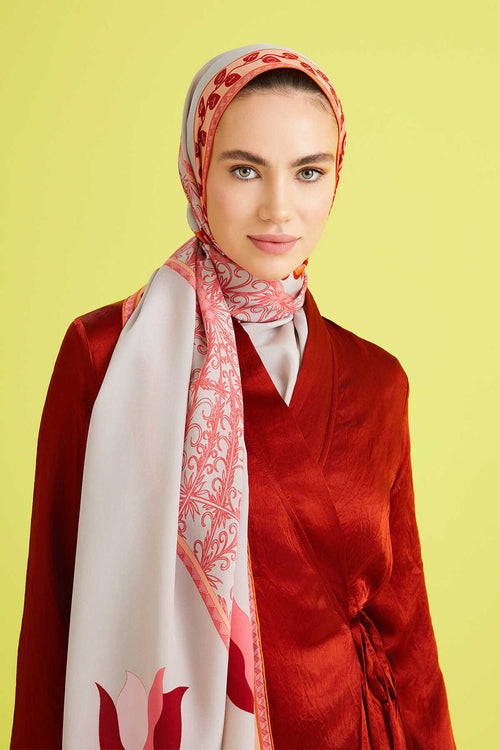 Anahtar Deliği Mercan Krep İpek Şal 80x210