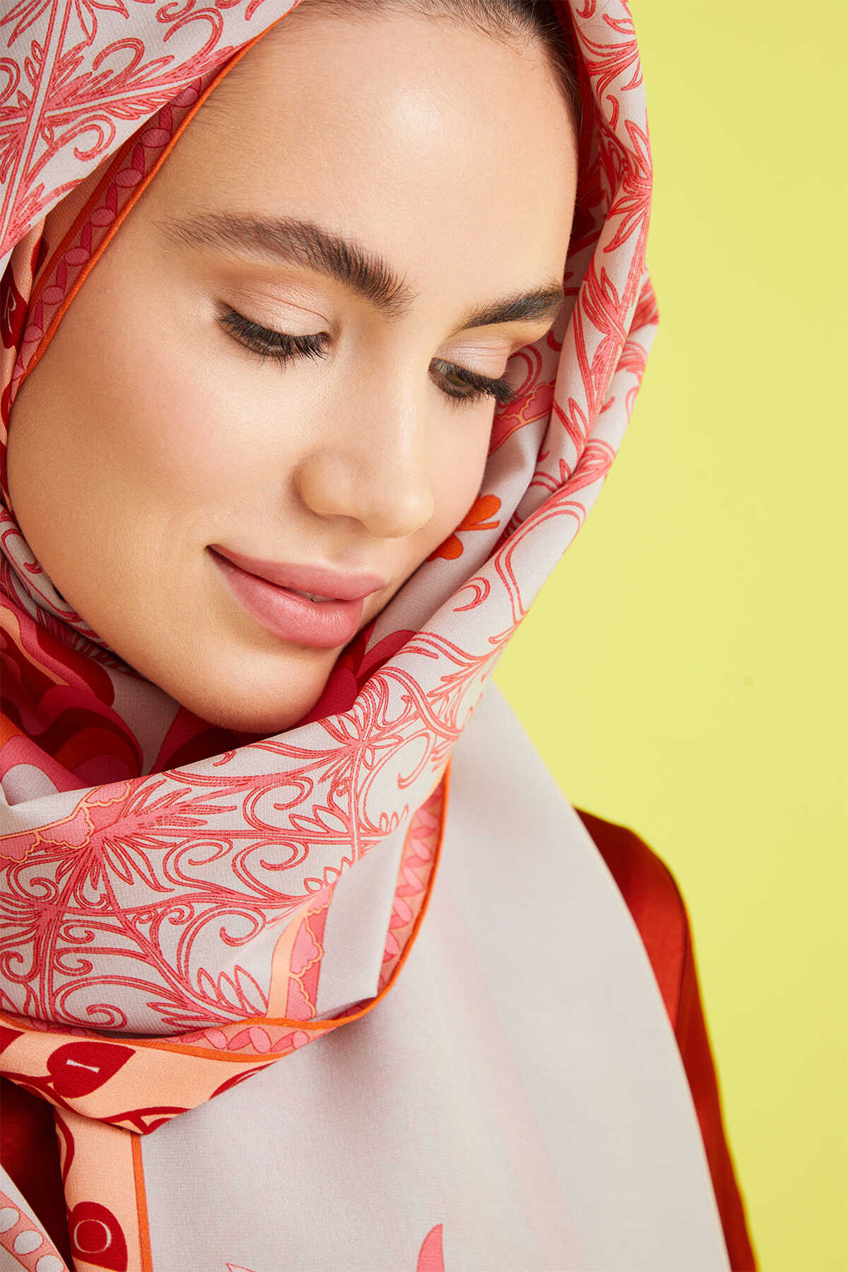 Anahtar Deliği Mercan Krep İpek Şal 80x210