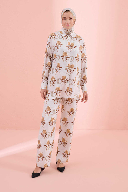 Aşk Bej Tivil İpek Pijama Gömlek
