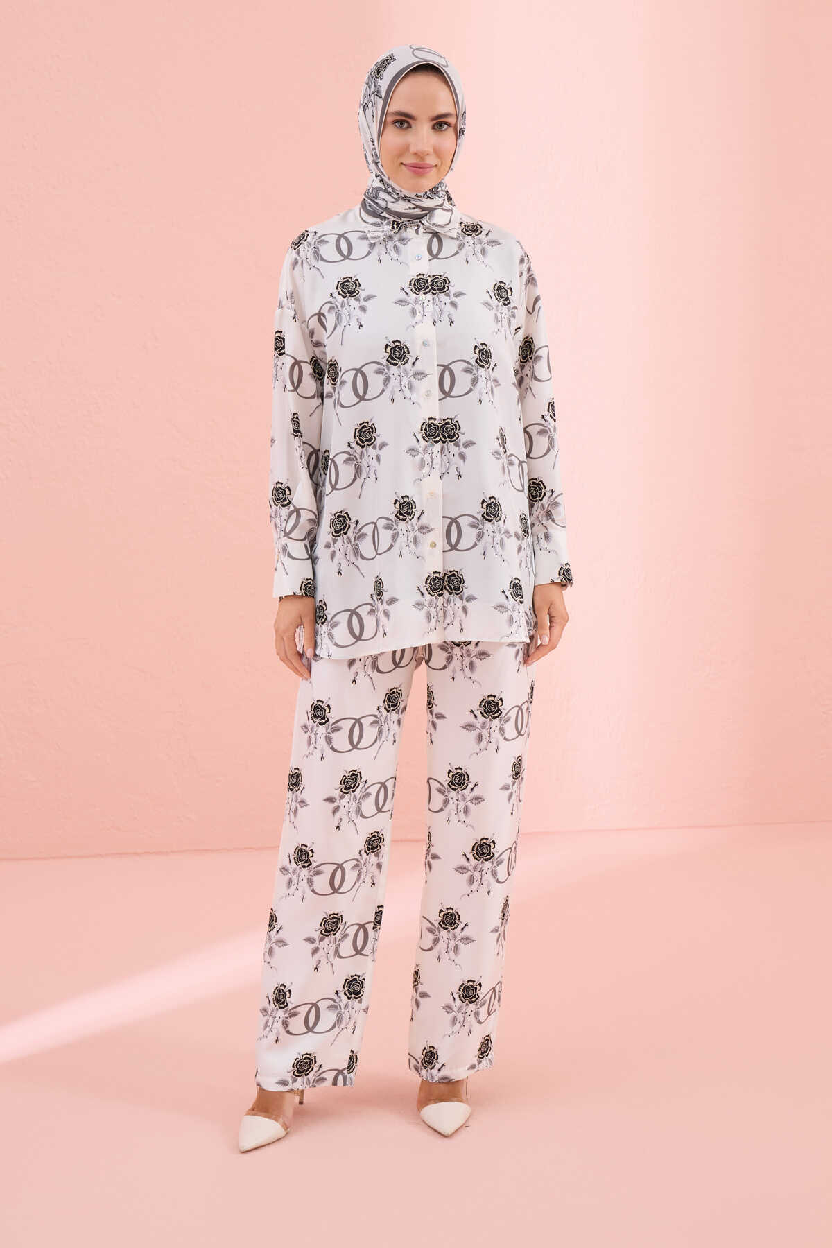 Aşk Beyaz Tivil İpek Pijama Gömlek