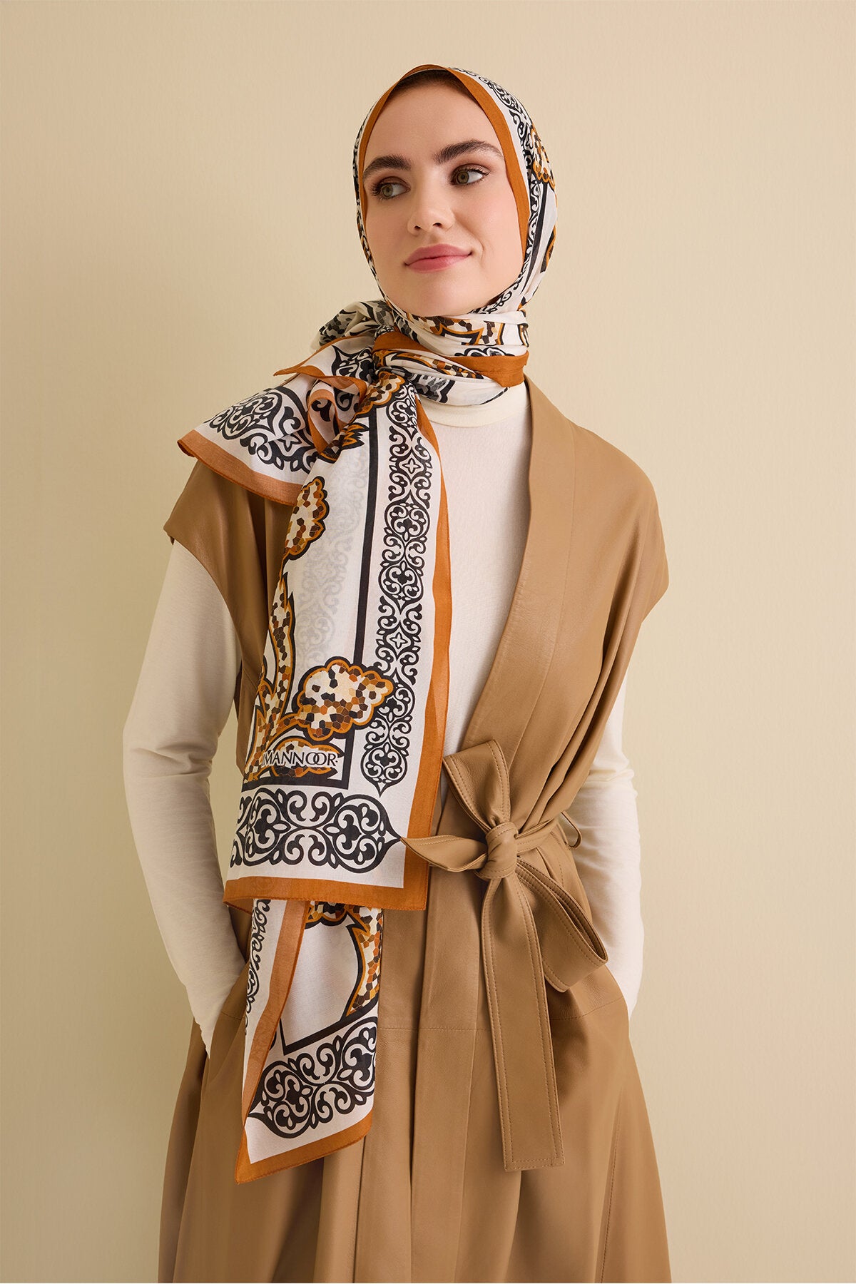 Aşk Sarmaşığı Sarı Pamuk İpek Şal 72x212