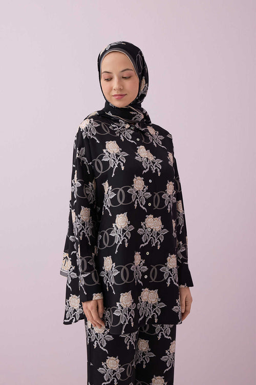 Aşk Siyah Tivil İpek Pijama Gömlek