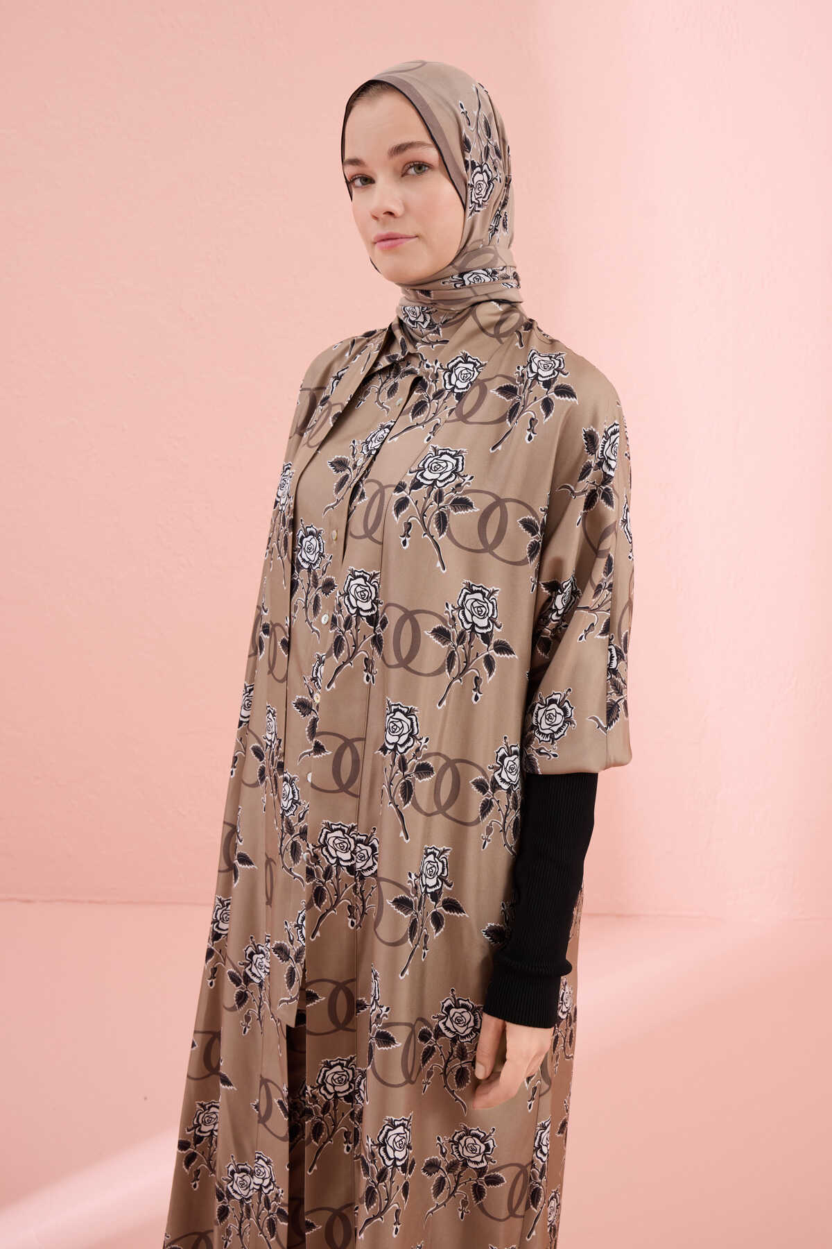 Aşk Triko Kollu Vizon Tivil İpek Kimono