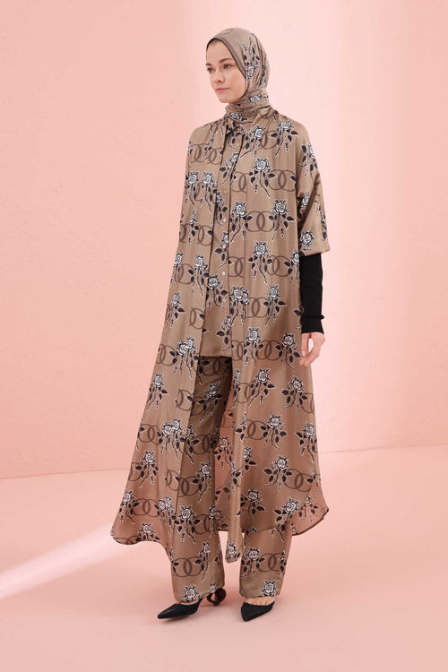 Aşk Triko Kollu Vizon Tivil İpek Kimono