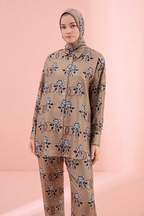 Aşk Vizon Tivil İpek Pijama Gömlek