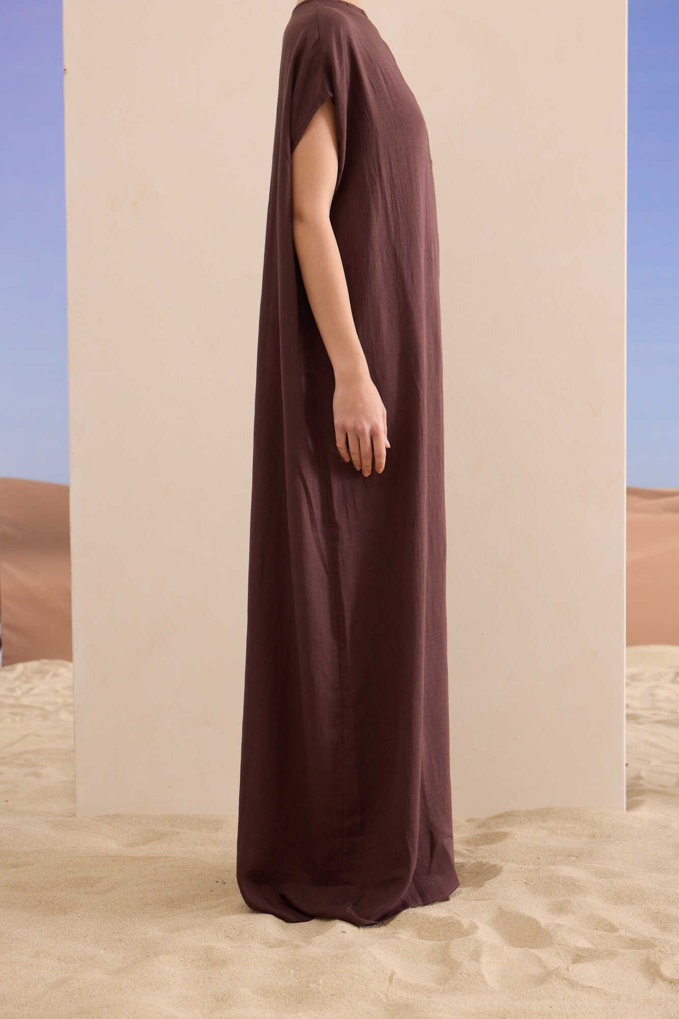 Aşka Yolculuk Kahverengi Naia Pamuk Kolsuz Elbise