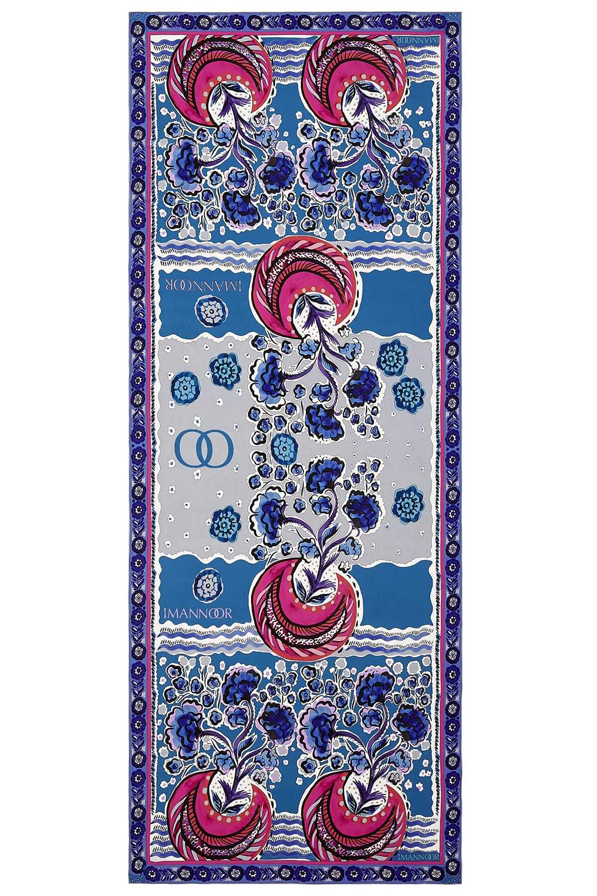Ay'ın Çiçeği Mavi Krep İpek Şal 80x200