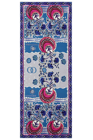 Ay'ın Çiçeği Mavi Krep İpek Şal 80x200