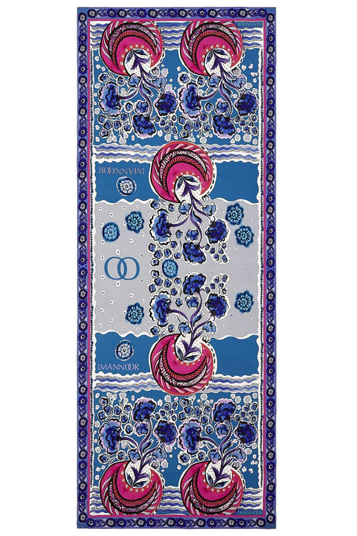Ay'ın Çiçeği Mavi Krep İpek Şal 80x200