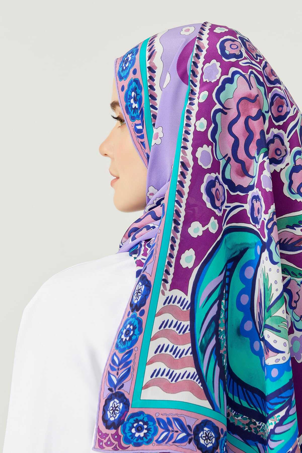 Ay'ın Çiçeği Mor Krep İpek Şal 80x200