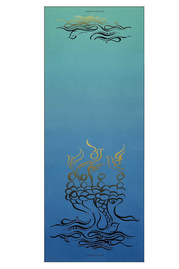 Balık ve Kuş Mavi İpek Şal 80x200