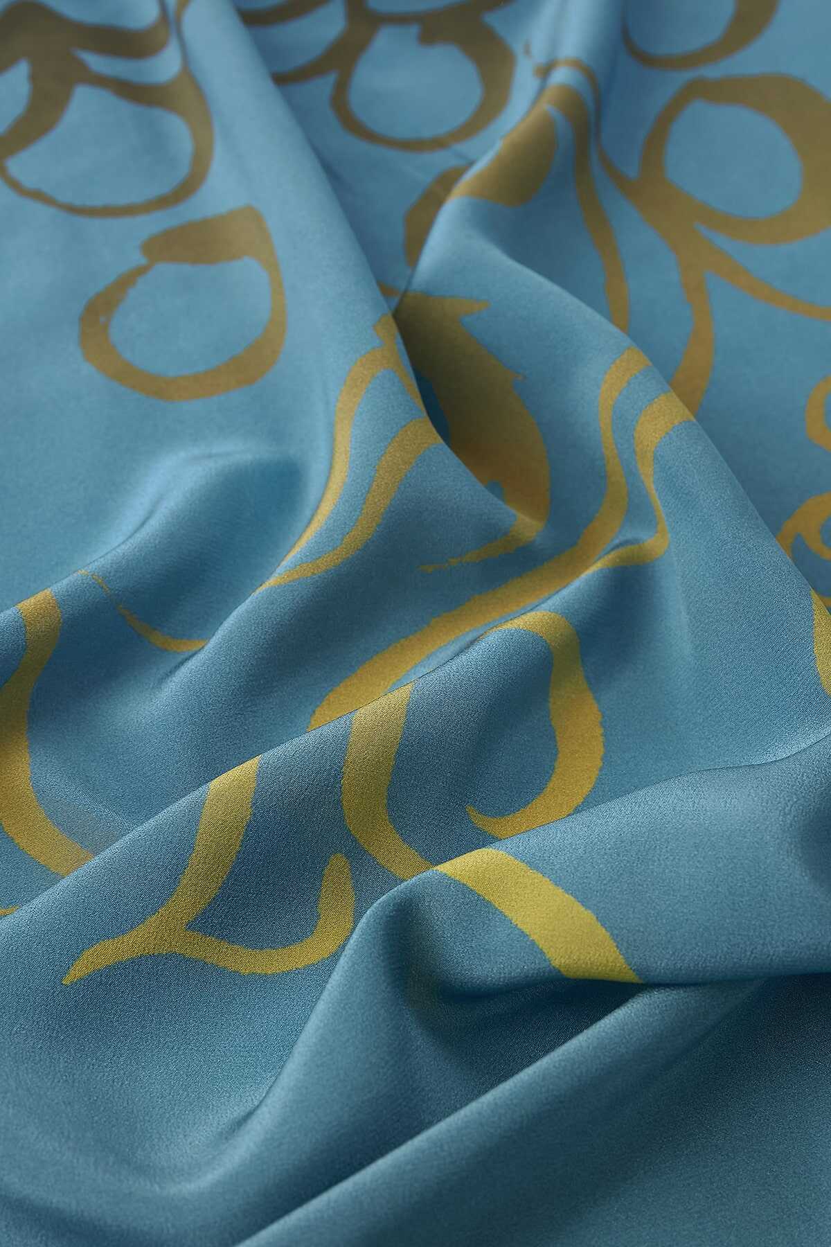Balık ve Kuş Mavi İpek Şal 80x200
