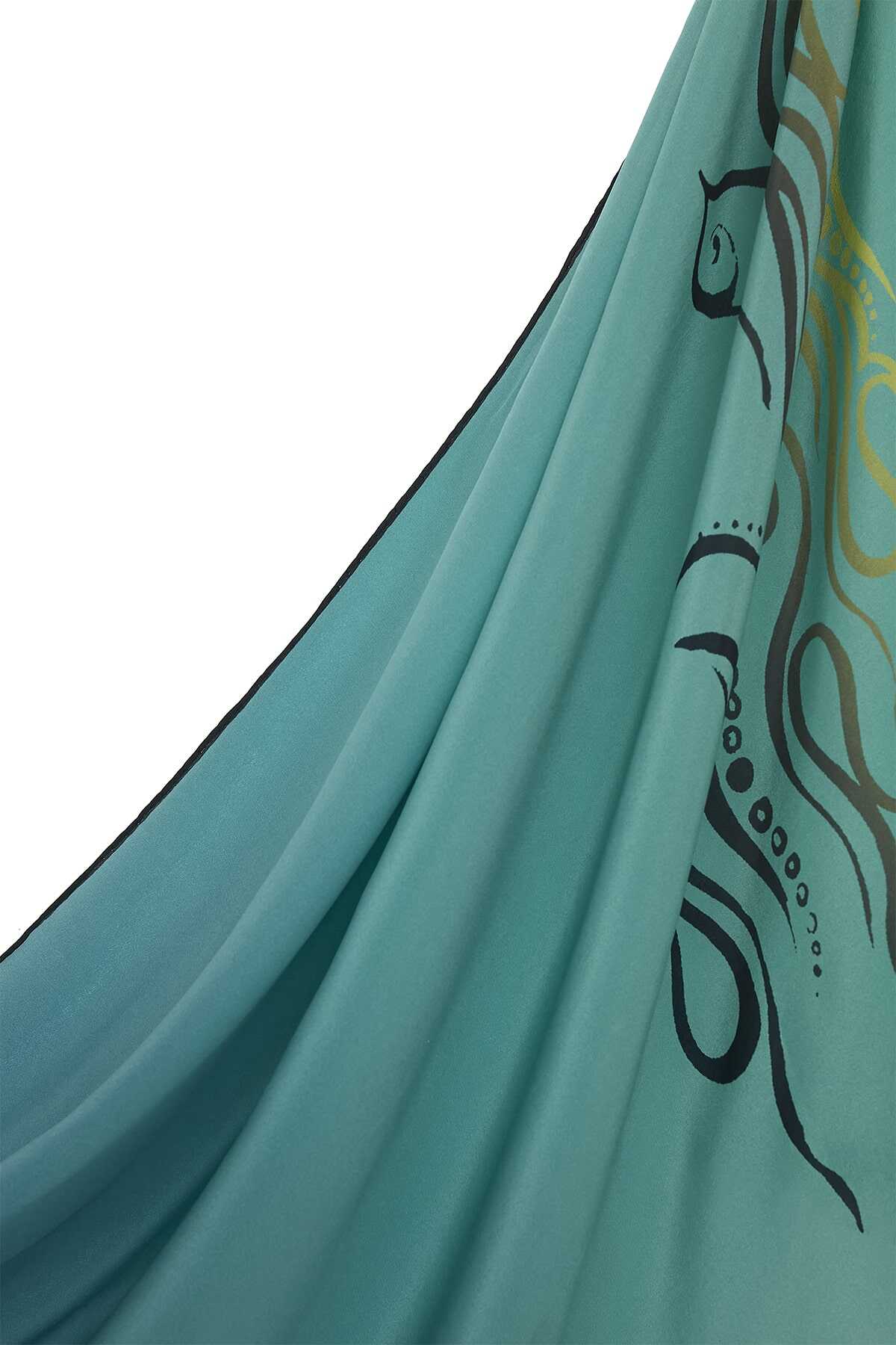 Balık ve Kuş Mavi İpek Şal 80x200