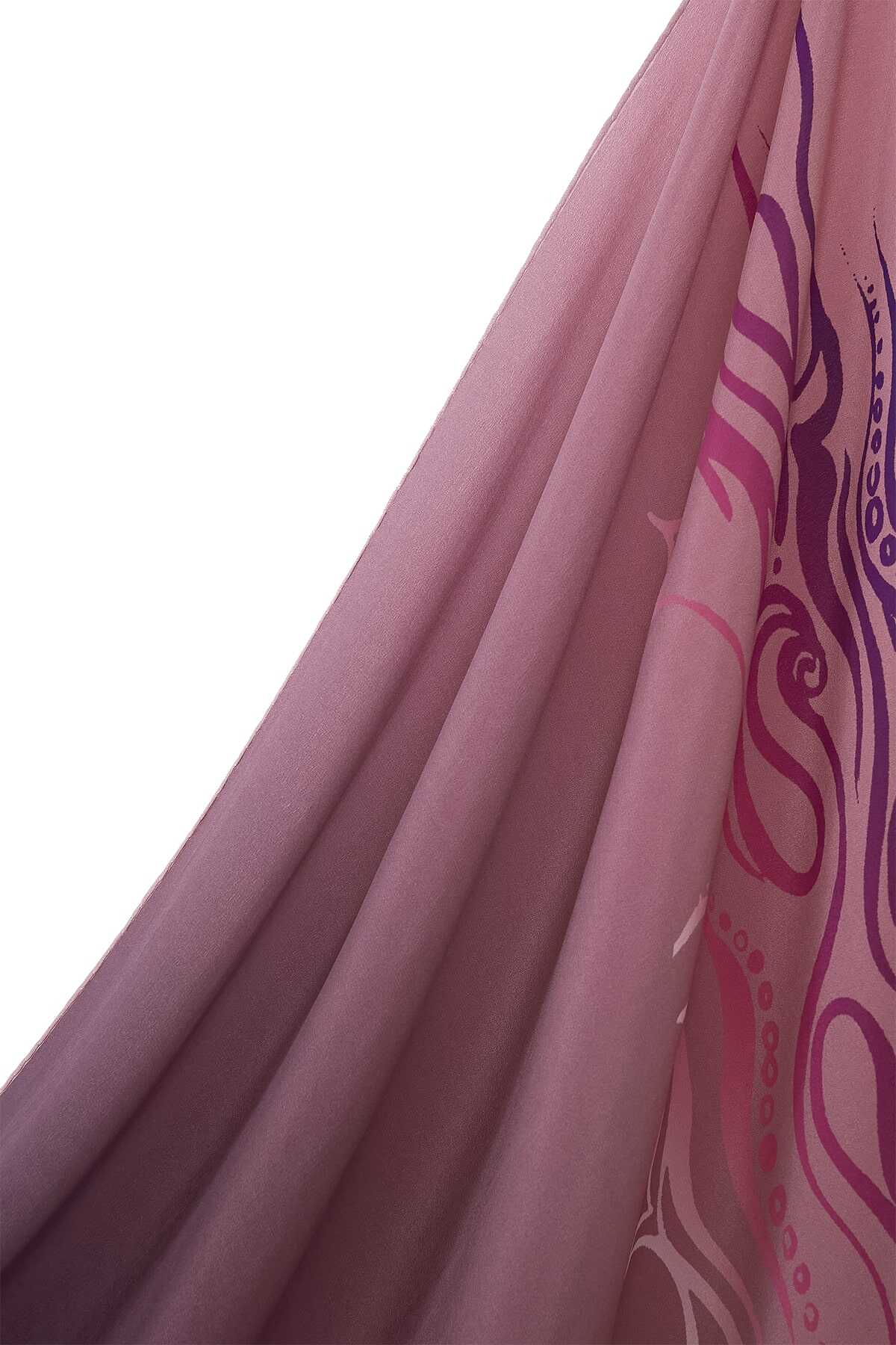 Balık ve Kuş Mürdüm İpek Şal 80x200
