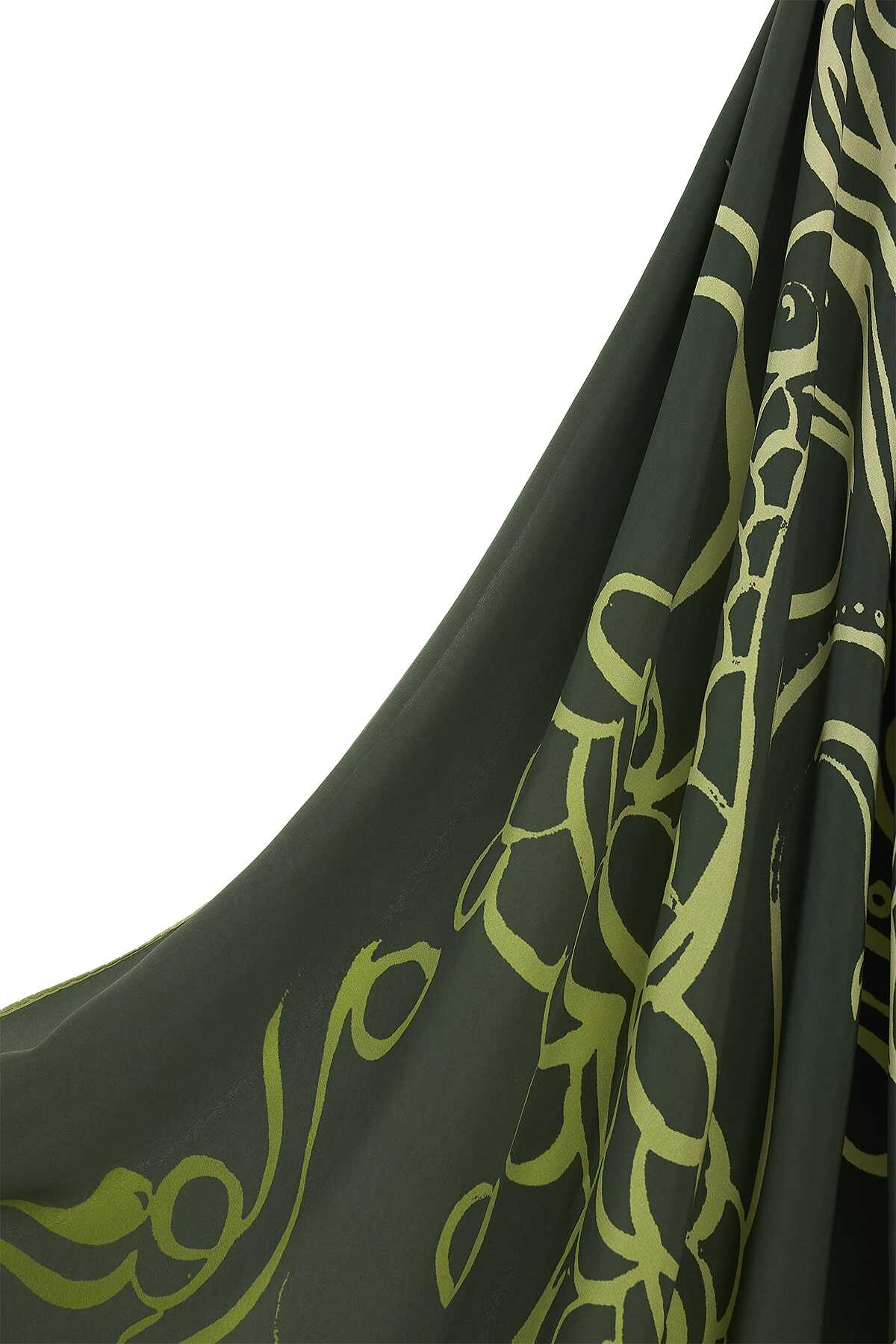 Balık ve Kuş Yeşil İpek Şal 80x200
