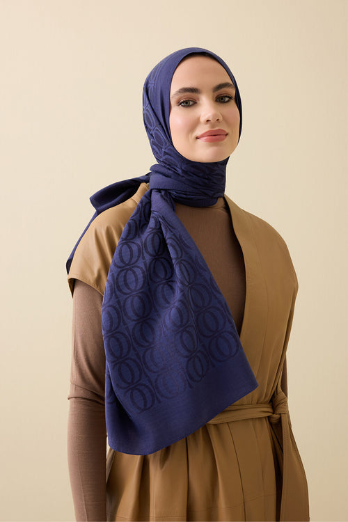 Bambunoor Lacivert Naia Pamuk Şal 70x210