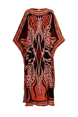 Benekli Lale Kırmızı İpek Kaftan
