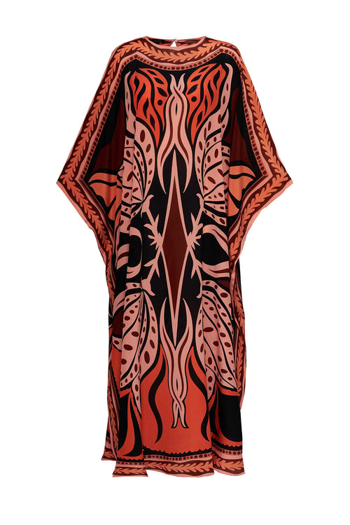 Benekli Lale Kırmızı İpek Kaftan