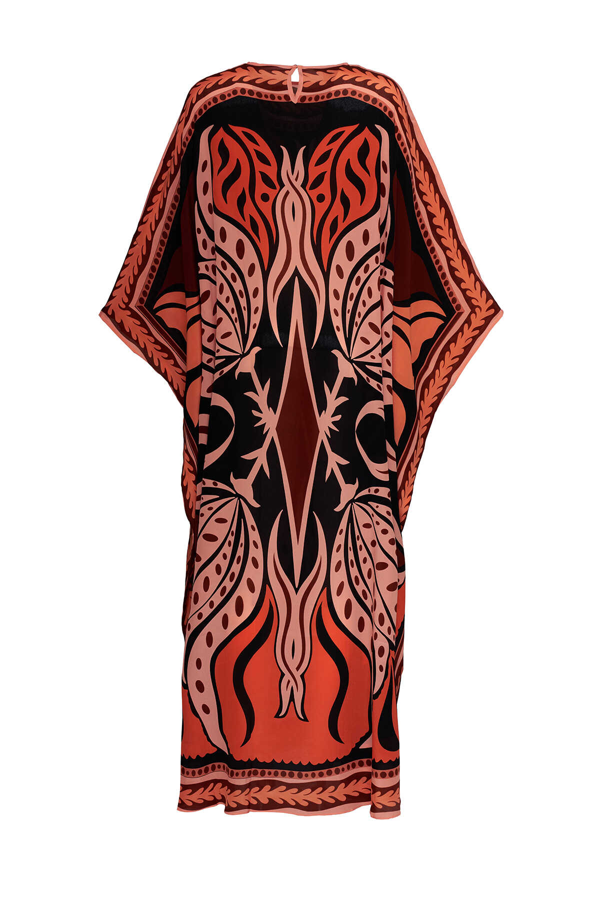 Benekli Lale Kırmızı İpek Kaftan