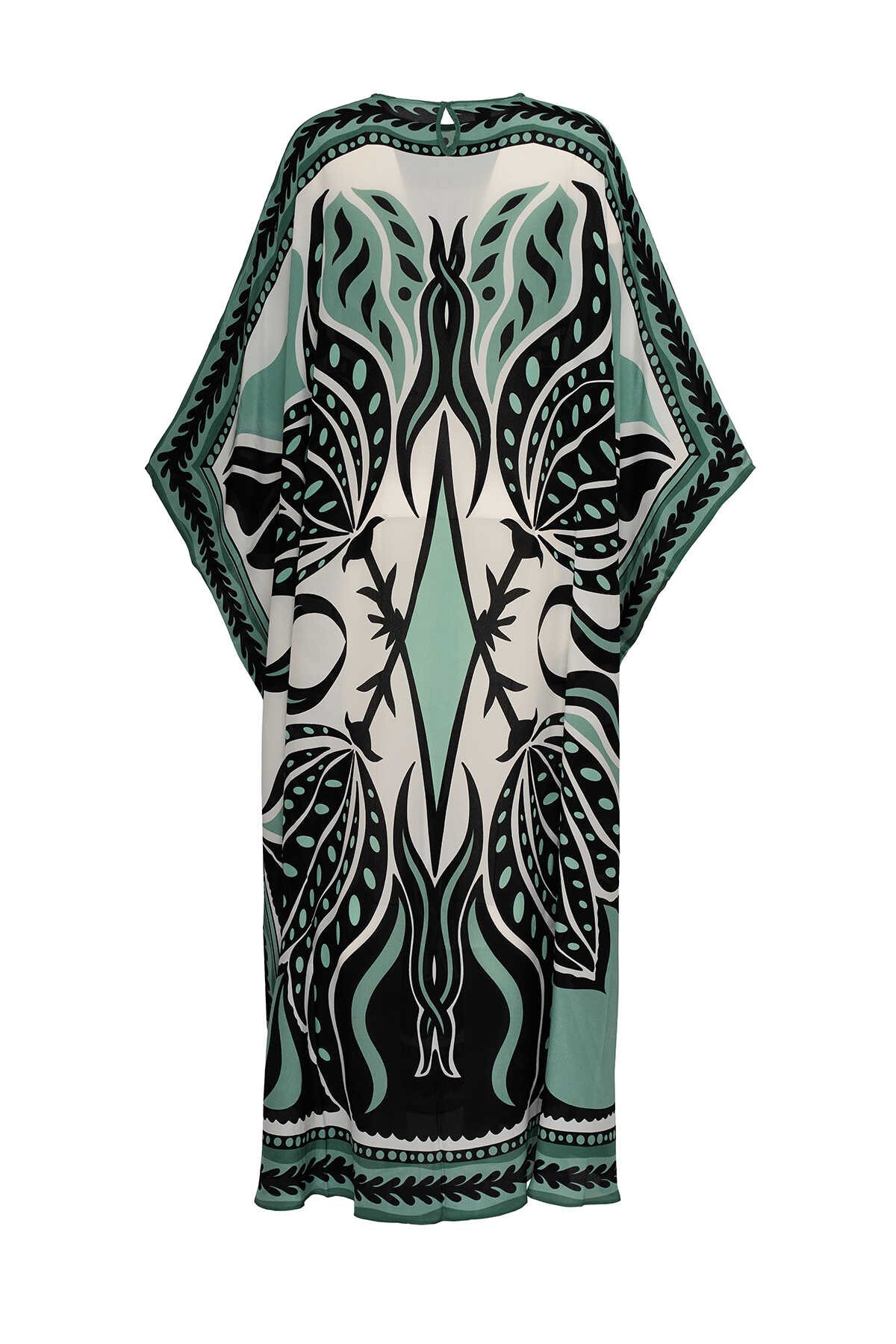 Benekli Lale Petrol İpek Kaftan