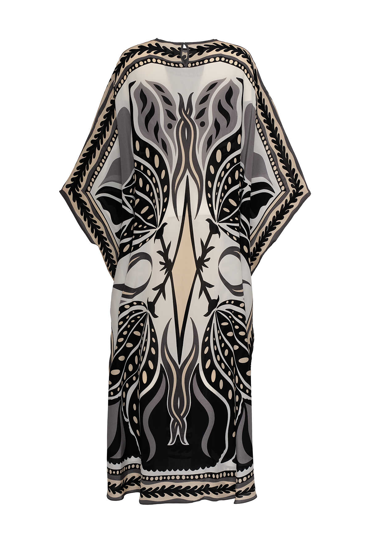 Benekli Lale Siyah İpek Kaftan