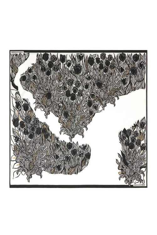 Boğaz'ın Laleleri Beyaz Tivil İpek Eşarp 90x90