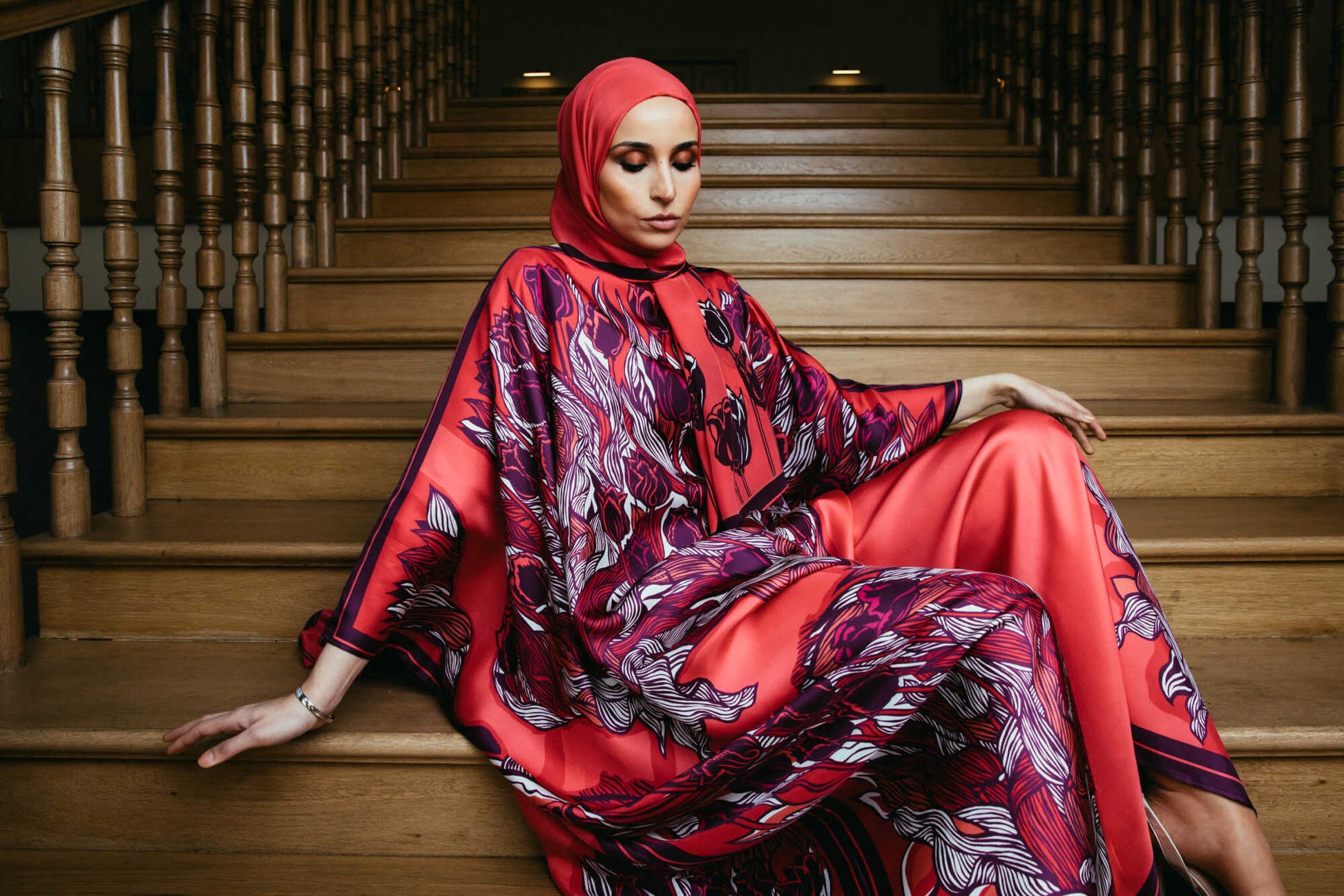Boğazın Laleleri Fuşya Uzun İpek Kaftan