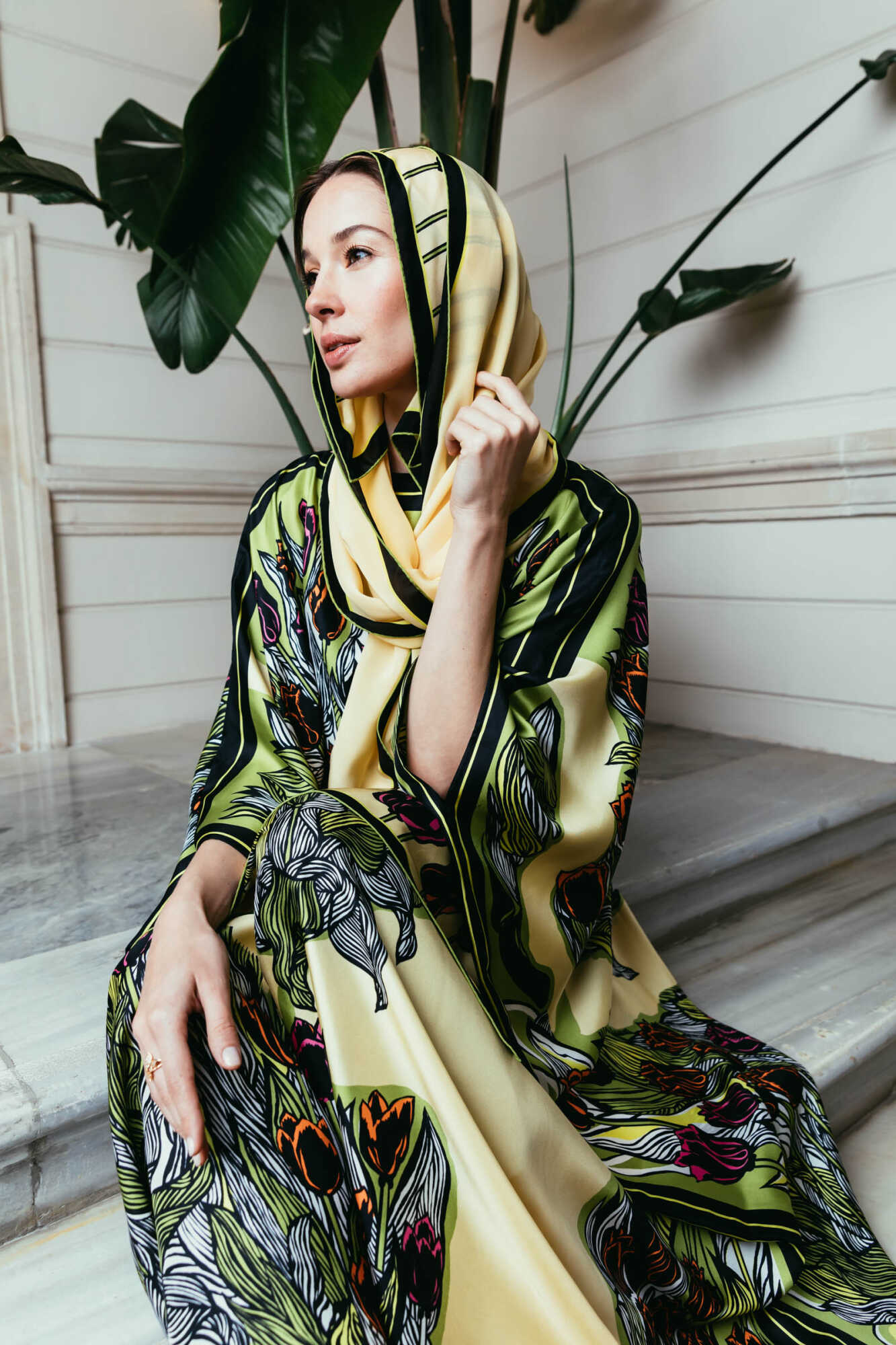 Boğazın Laleleri Sarı Uzun İpek Kaftan