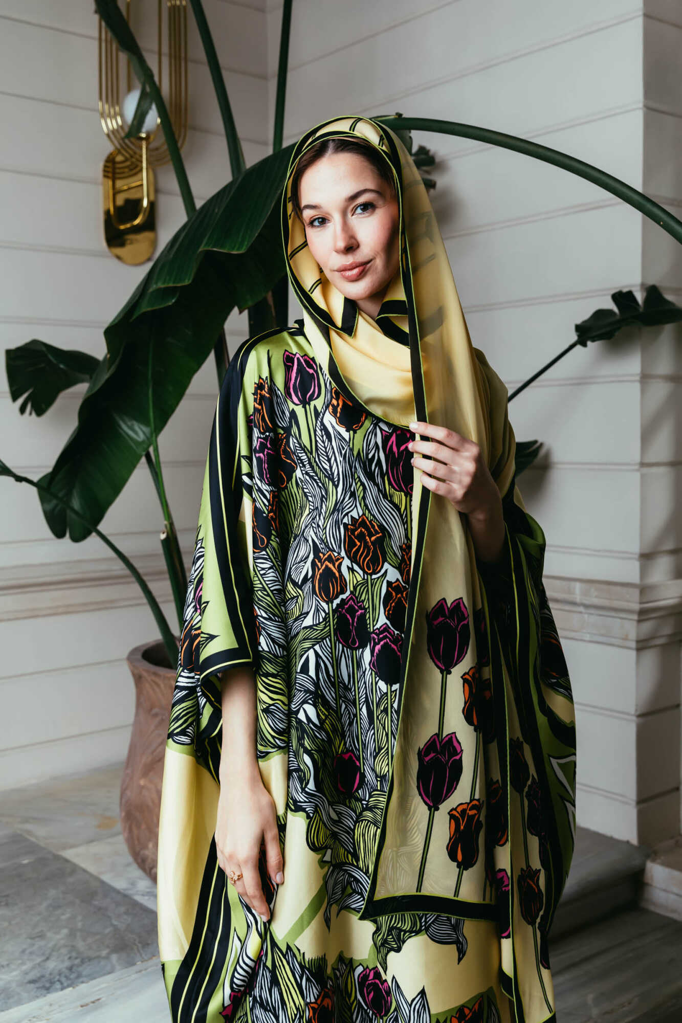 Boğazın Laleleri Sarı Uzun İpek Kaftan