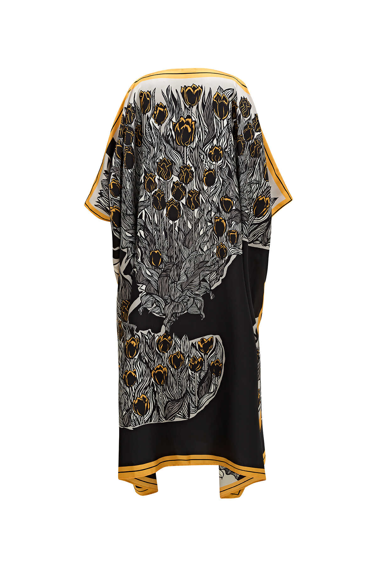 Boğazın Laleleri Siyah Uzun İpek Kaftan