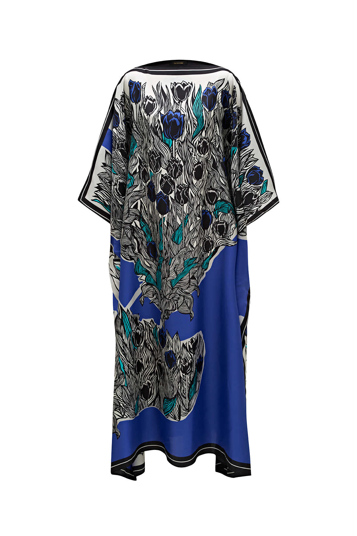 Boğazın Laleleri Mavi Uzun İpek Kaftan