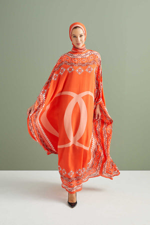 Bordür Noor Turuncu İpek Kaftan
