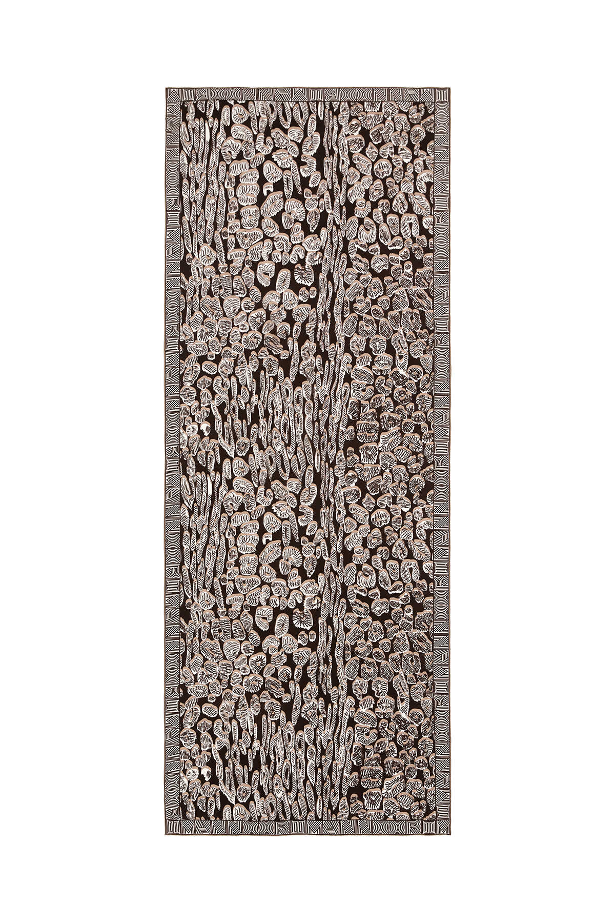 Bordür Leopar Kahverengi Krep İpek Şal 80x210