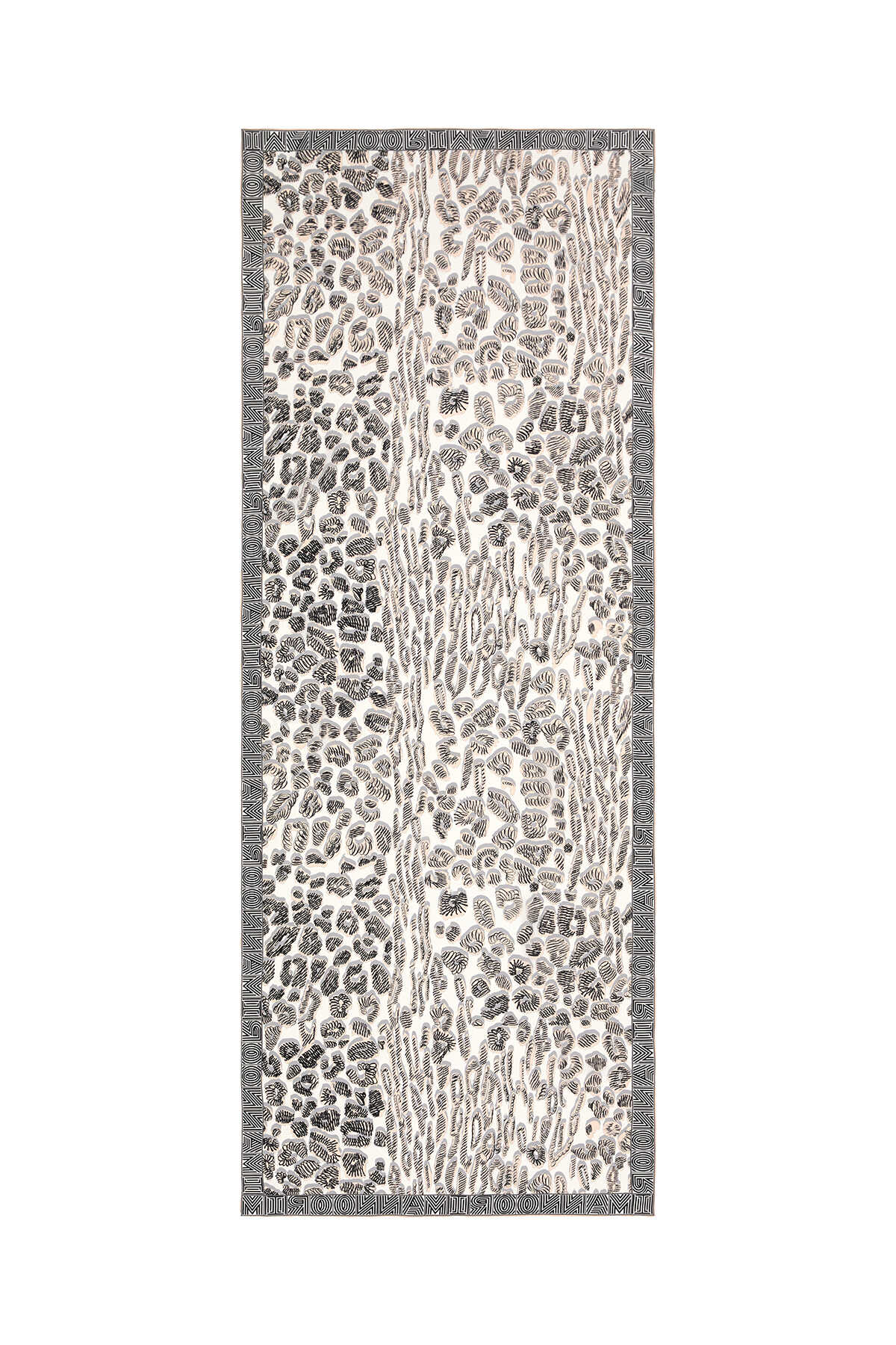 Bordür Leopar Krem Krep İpek Şal 80x210