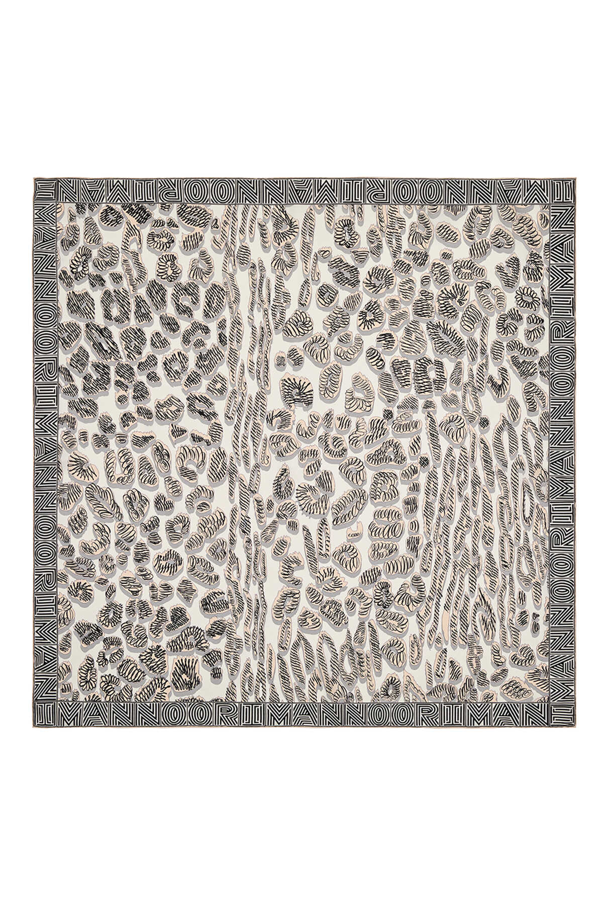 Bordür Leopar Krem Tivil İpek Eşarp 90x90