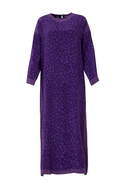 Bordür Leopar Mor İpek Elbise