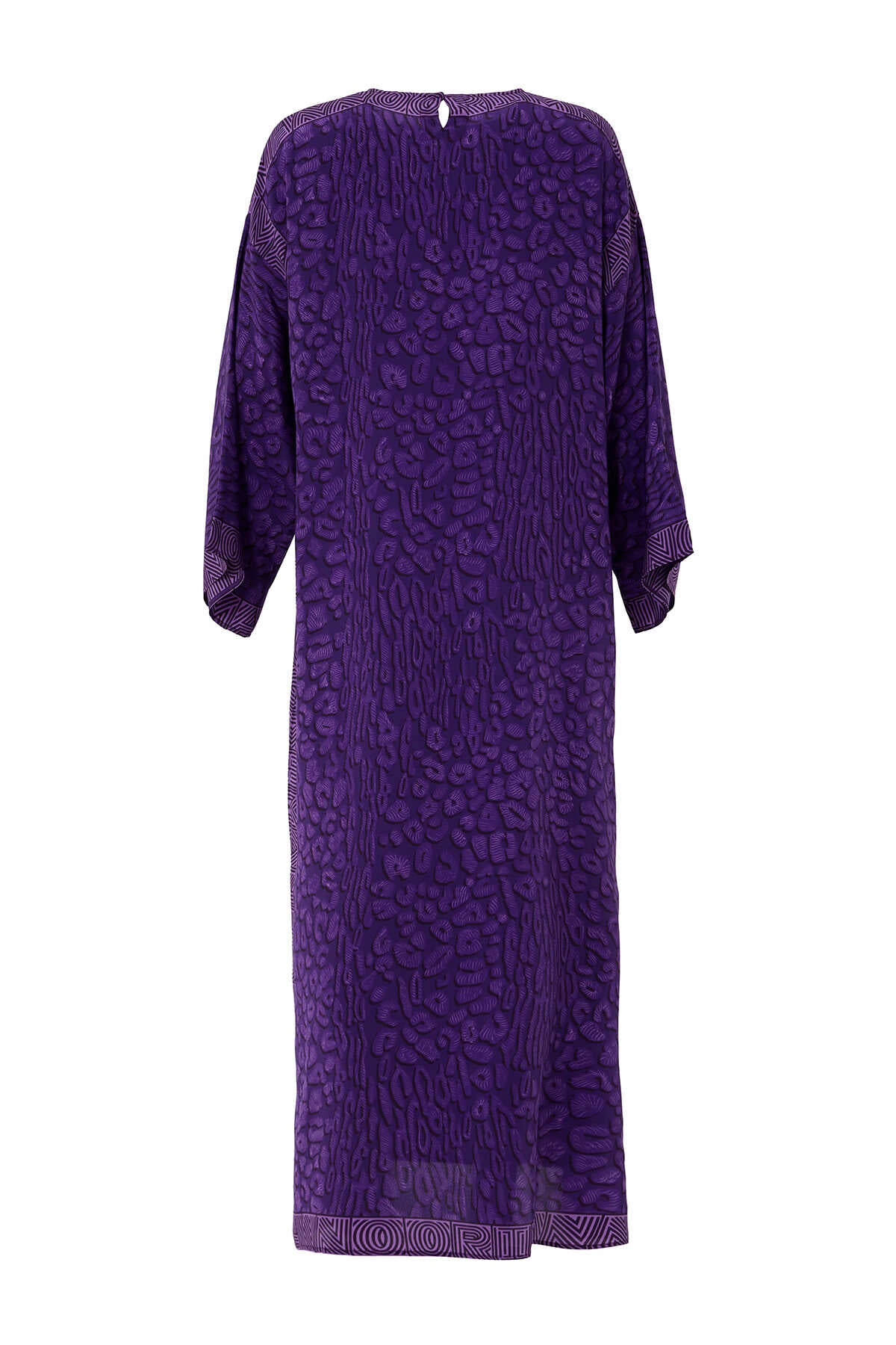 Bordür Leopar Mor İpek Elbise