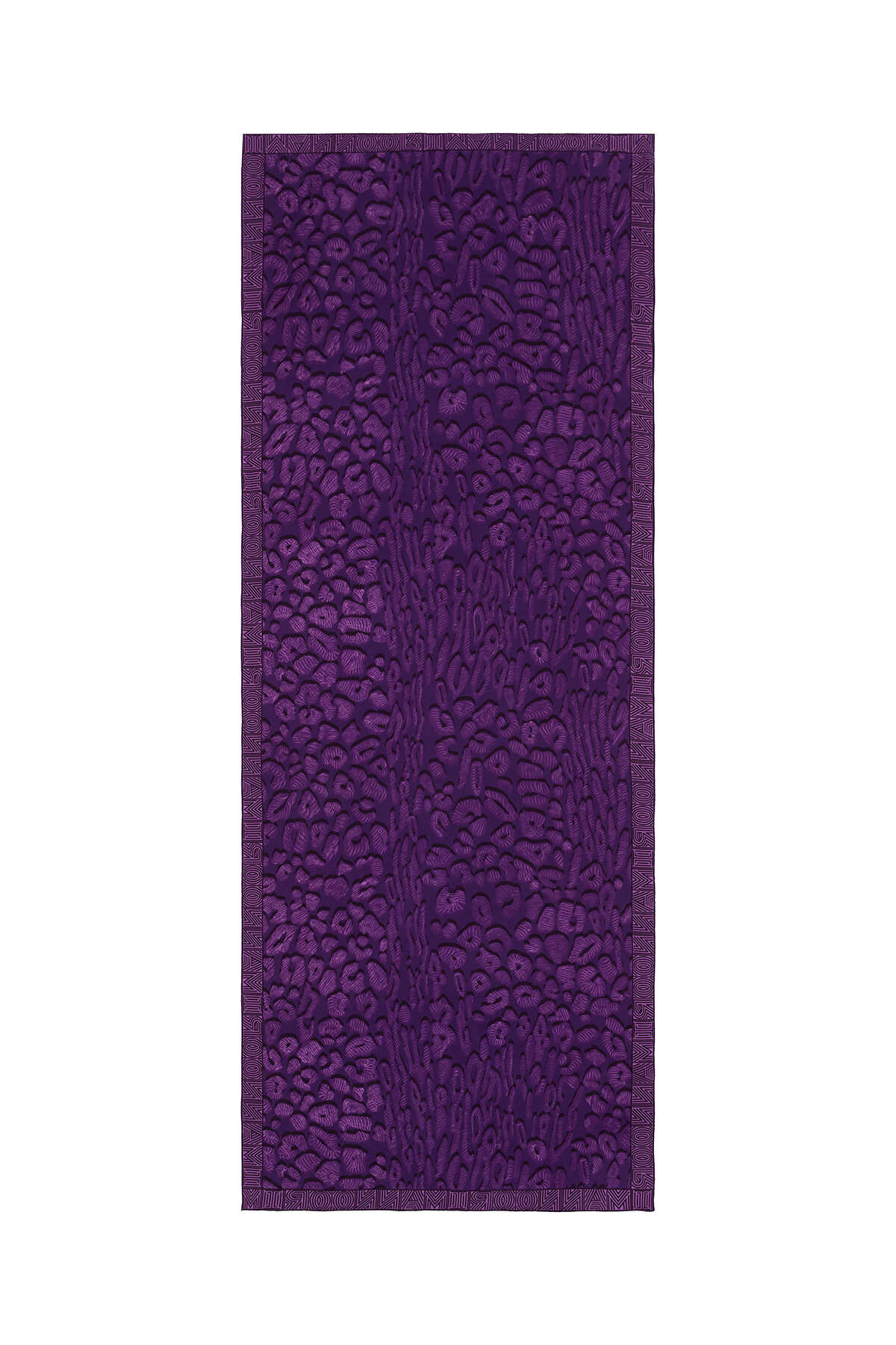 Bordür Leopar Mor Krep İpek Şal 80x210