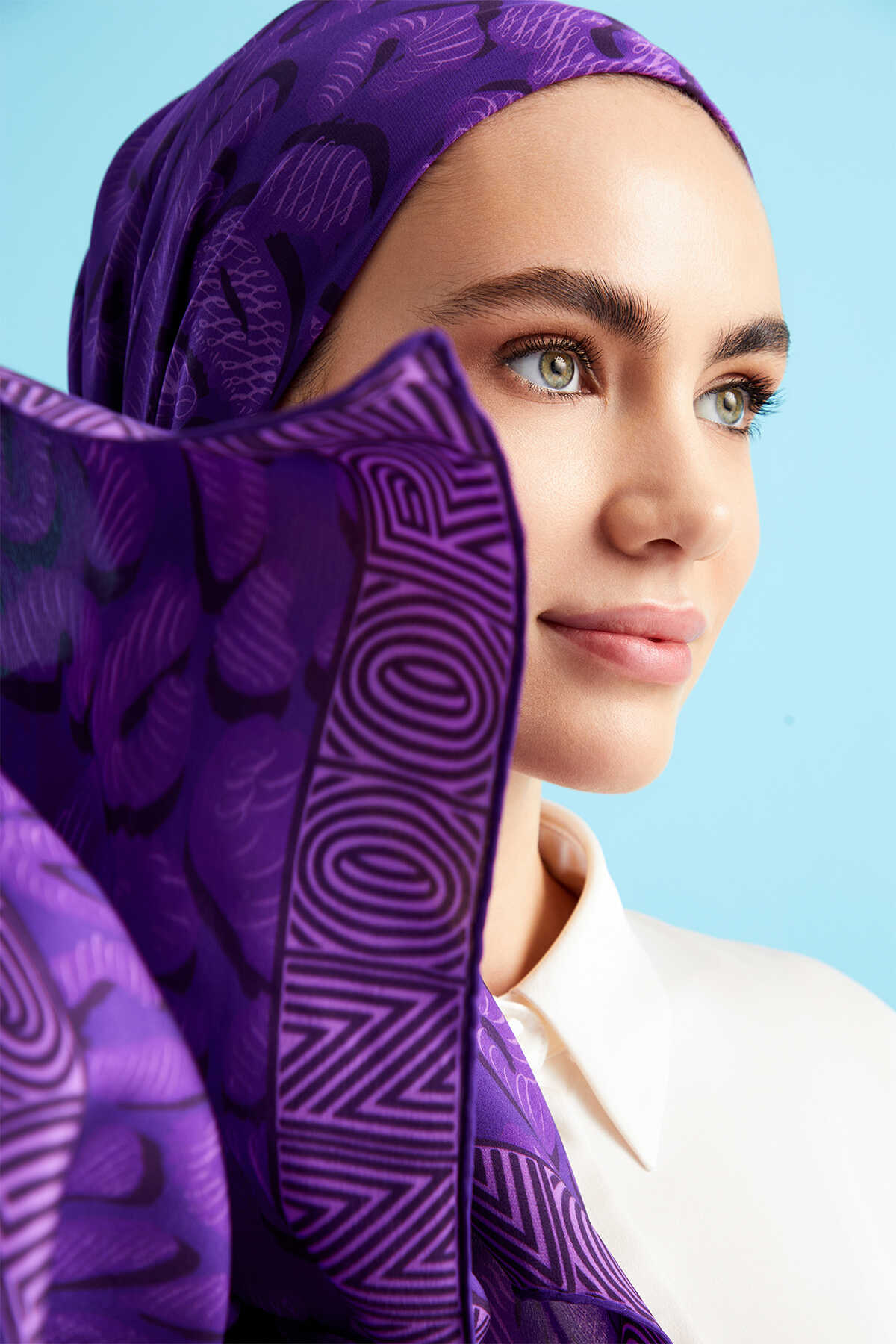 Bordür Leopar Mor Krep İpek Şal 80x210
