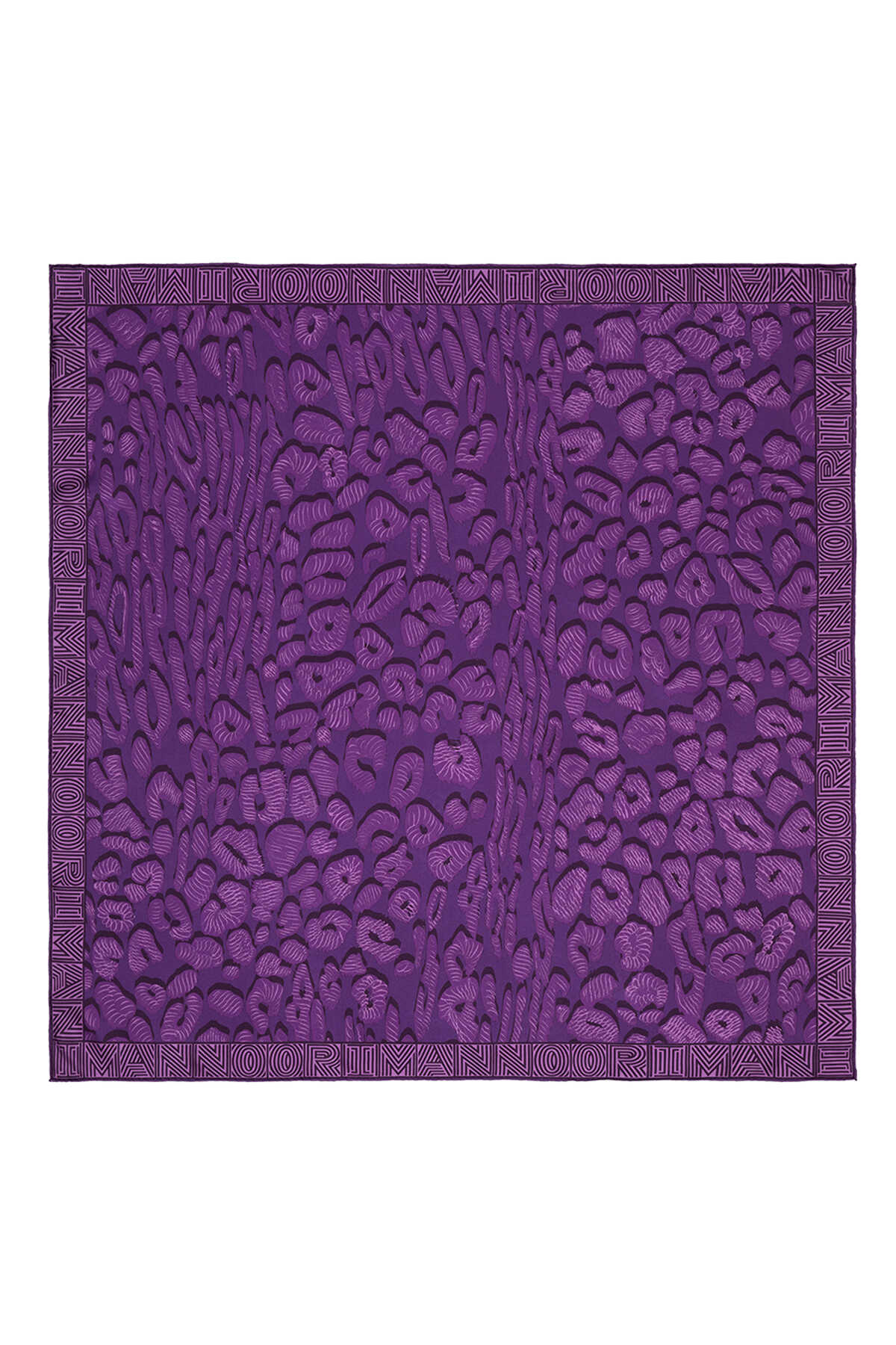 Bordür Leopar Mor Tivil İpek Eşarp 90x90